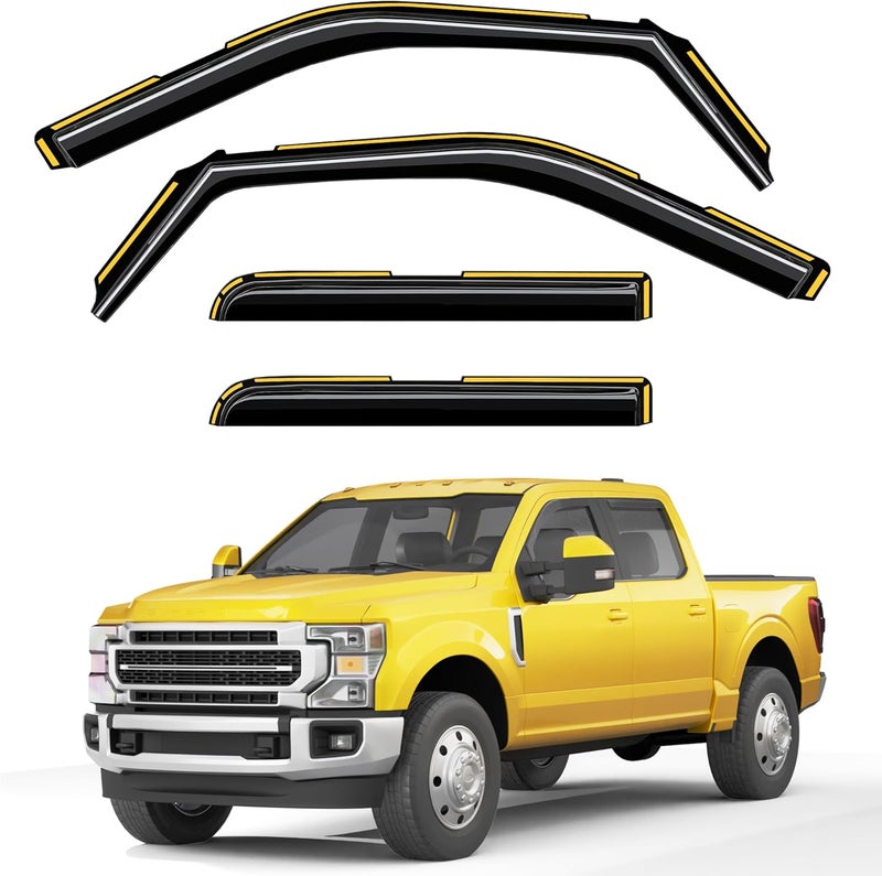 Deejecsun in-Channel Window Rain Guards Fit for Ford F250-F550 2017-2025 Crew Cab Extra Durable Window Deflectors Vent Shades Visors Exterior Car Accessories - 4 pcs - Image 1